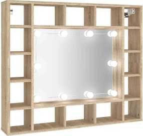 vidaXL sonoma tölgyszínű tükrös szekrény LED-ekkel 91 x 15 x 76,5 cm