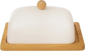 Whiteline fehér porcelán vajtartó bambusz tálcával - Orion