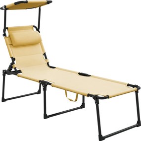 Outsunny Összecsukható Kerti Napozó Állítható Napernyővel 4-Szintes Dönthető Háttámlával és Fejtámasszal Teraszra Medencéhez 70x200x45 cm Krém | Aosom