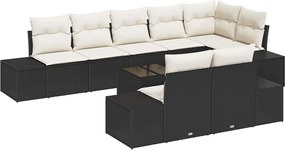 vidaXL Kerti Kanapé Szett párnával 9 pcs Fekete és Krém polirattan