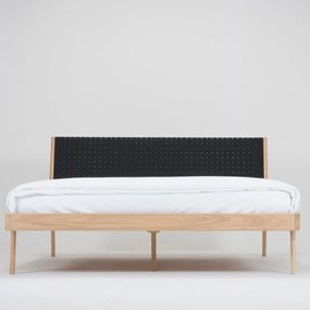 Fekete-natúr színű tölgyfa franciaágy 180x200 cm Fawn – Gazzda