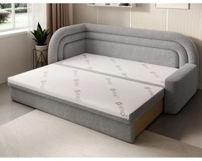 Szürke buklé kinyitható-tárolóhelyes kanapé bal oldali 223 cm Fabillo – ELTAP