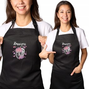 Konyhai kötény fekete ideális ajándék kerékpár virágokkal "Happiness"