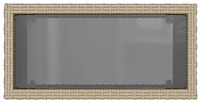 bézs polyrattan kerti kisasztal üveg asztallappal 58x27,5x55 cm