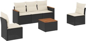 vidaXL 6 részes fekete polyrattan kerti ülőgarnitúra párnákkal