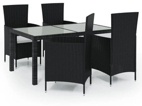 5 részes fekete polyrattan kültéri étkezőszett párnákkal