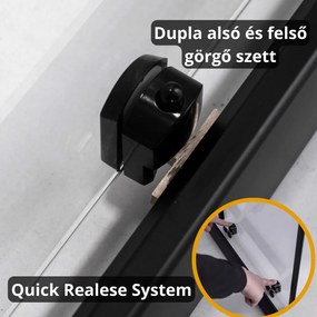 Stuxi Sydney Black 110 cm széles toló zuhanyajtó 6 mm vastag vízlepergető biztonsági üveggel, fekete elemekkel, 200 cm magas