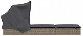szürke polyrattan napozóágy összecsukható tetővel 213x63x97 cm