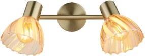Globo 54315M-2 Fali spotlámpa, fém sárgaréz színű matt, króm, borostyánszínű üveg, szatírozott, elfordítható, HxSzxM: 250x130x190mm, 2x E14 40W 230V izzók nélkül