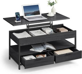 Dohányzóasztal, magasságában állítható, 50×100 cm, antracitszürke–tintafekete