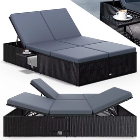 Deuba Kerti rattan ágy 200x115 cm fekete - antracit párnák