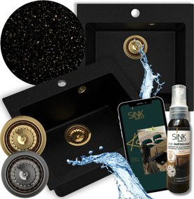 Mosogató Gránit Mosogató Arany Egymedencés Ferrum 1K50 +kézi Szifon