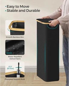 SONGMICS 65L szennyeskosár fedéllel, keskeny kialakítás, 42 × 22,5 × 70,5 cm, fekete