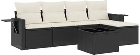 vidaXL 6 részes fekete polyrattan kerti ülőgarnitúra párnákkal