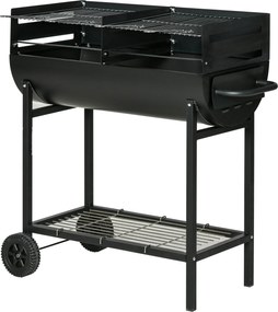 Outsunny Szén BBQ Állítható Magasságú Grill Kerti Hordozható BBQ Tároló Polccal és Kerekekkel 90x45x96 cm Fekete | Aosom