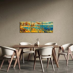 Kép - naplemente a tó felett, akril festmény (órával) (90x30 cm)