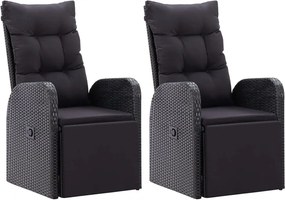 vidaXL 2 db fekete polyrattan dönthető kerti szék párnával