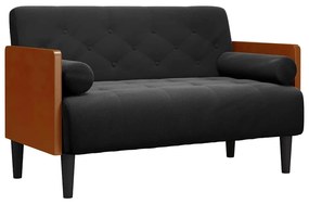 fekete bársony loveseat kanapé párnákkal 110 cm