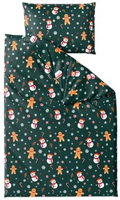 2 db-os Mikroplüss Ágyneműhuzat Szett SNOWMAN AND GINGERBREAD zöld + mikroplüss lepedő SOFT 180x200 cm fehér, franciaágy