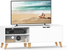 TV szekrény, 2 ajtóval, polcokkal, fehér 140x40x45cm