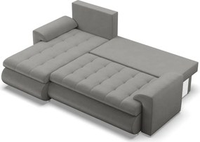 Tokio sarokkanapé, 2 ágyneműtartóval, bársony, baloldali, világosszürke