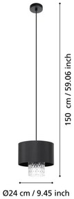 Eglo 39977 - Csillár zsinóron SAPUARA 1xE27/40W/230V fekete