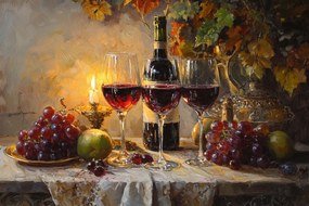 Vászonkép Canvas Csendélet Bor Gyümölcs Gyertya Romantika 120x80