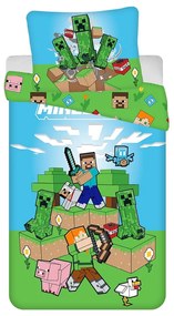 Zöld-kék egyszemélyes pamut gyerek ágyneműhuzat 140x200 cm Minecraft "Outdoor Mobs" – Jerry Fabrics