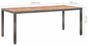 szürke polyrattan és akácfa kerti asztal 190 x 90 x 75 cm