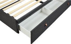 Sötétszürke kárpitozott ágyneműtartós franciaágy ágyráccsal 160x200 cm Calvi – Actona