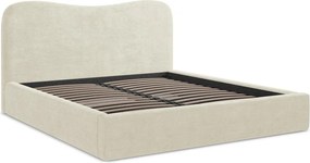 Bézs kárpitozott ágyneműtartós franciaágy ágyráccsal 140x200 cm Kahai – Makamii