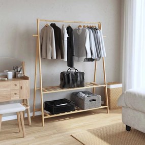 bambusz ruhaállvány polcokkal 132 x 45,5 x 150,5 cm