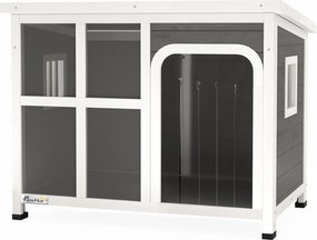 PawHut Kis és Közepes Kutya Ház Oldalsó Ablakokkal és Bejárati Függönnyel, Kültéri Kutya Kennel Levehető Alappal és Nyitható Tetővel, 90x62x71 cm, Vil