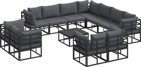 vidaXL Kerti Kanapé Szett párnával 12 pcs Fekete Alumínium