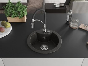 Mexen Diego, 1 kamrás gránit mosogató 488x488x167 mm és Aster mosogató csaptelep, fekete-arany metál, 6512-75-73450-70