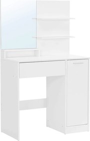 Fésülködőasztal, sminkasztal tükörrel fiókokkal, fehér 80x40x132cm