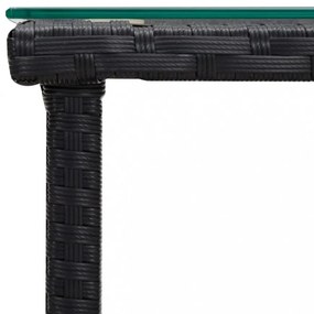 fekete polyrattan és edzett üveg kisasztal 45 x 45 x 45 cm