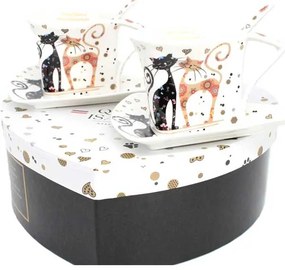 Cicás porcelán kávés csésze alj 2 személyes szett 180 ml kanállal díszdobozban