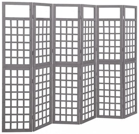 6 paneles szürke fenyőfa térelválasztó/lugasrács 242,5 x 180 cm