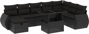 vidaXL 9 részes fekete polyrattan kerti ülőgarnitúra párnákkal
