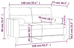 2 személyes tópszínű szövet kanapé díszpárnákkal 140 cm