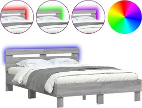 vidaXL szürke sonoma színű ágykeret fejtámlával és LED-del 120x200 cm