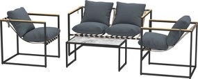 Outsunny Acél Kerti Bútor Szett 4 Fő Részére Időjárásálló Erkély Bútor Szett 2 Személyes Kanapéval, 2 Karosszékkel, Ülőpárnákkal, Oldalasztallal, Kült