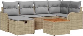 vidaXL Kerti Kanapé Szett párnával tárolóval 7 pcs Bézs polirattan
