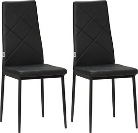HOMCOM 2 db Kárpitozott Étkezőszék Magas Háttámlával, Konyhai Székek Műbőr Gyémánt Öltésekkel, Csúszásmentes Talppal és Acél Lábbal, 41x50x97 cm, Feke