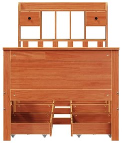 barna tömör fenyőfa könyvespolcos ágy matrac nélkül 90 x 190 cm