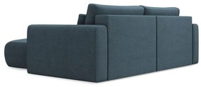 Kék kinyitható-tárolóhelyes sarokkanapé (jobb oldali-heverő résszel) Kapua – Makamii