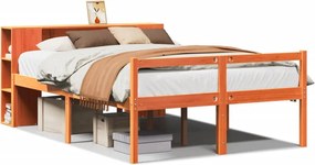 vidaXL viaszbarna tömör fa könyvespolcos ágy matrac nélkül 150 x 200cm