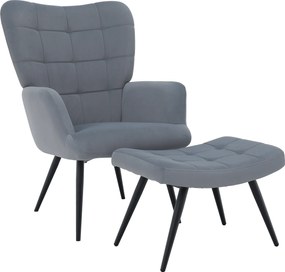Fotel lábtartóval, szürke Velvet szövet/fekete, HABEN