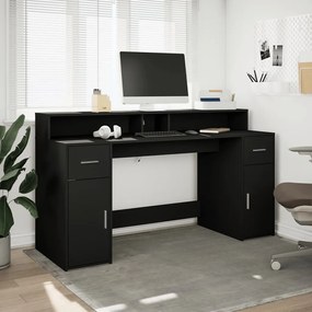 fekete szerelt fa íróasztal LED-világítással 160 x 55 x 91 cm